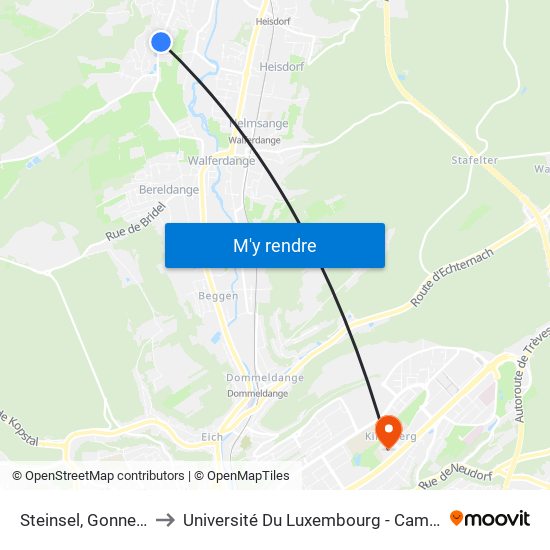 Steinsel, Gonneschhaff to Université Du Luxembourg - Campus Kirchberg map