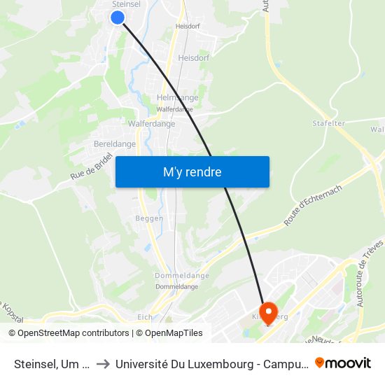 Steinsel, Um Gruef to Université Du Luxembourg - Campus Kirchberg map