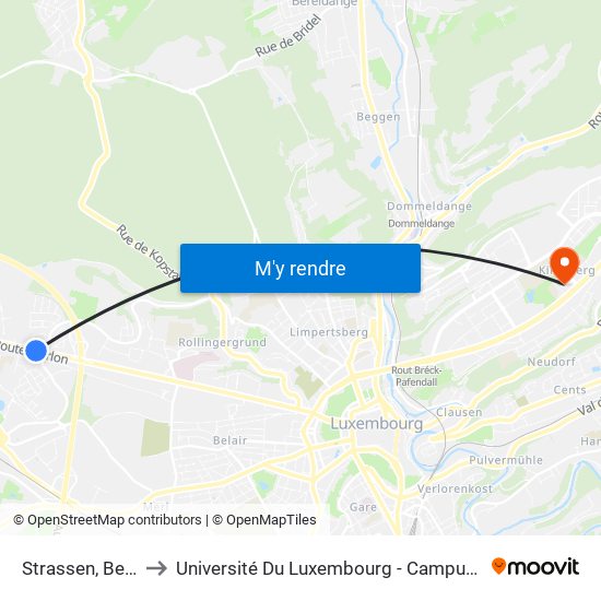 Strassen, Benelux to Université Du Luxembourg - Campus Kirchberg map