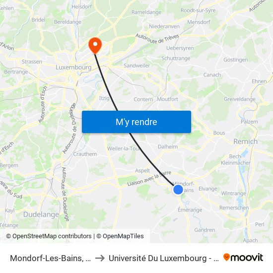 Mondorf-Les-Bains, Christophorus to Université Du Luxembourg - Campus Kirchberg map