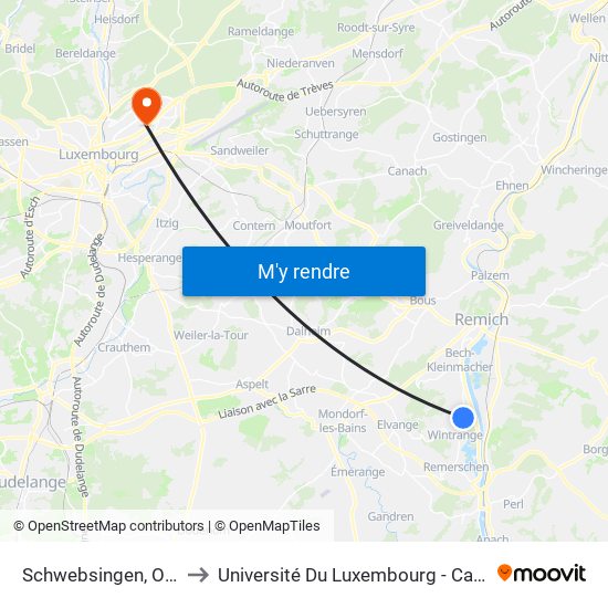 Schwebsingen, Op Der Hoh to Université Du Luxembourg - Campus Kirchberg map