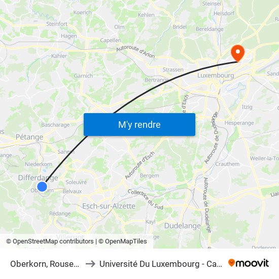 Oberkorn, Rousegäertchen to Université Du Luxembourg - Campus Kirchberg map