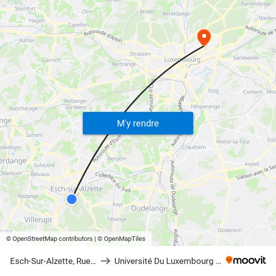 Esch-Sur-Alzette, Rue Nelson Mandela to Université Du Luxembourg - Campus Kirchberg map