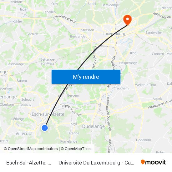 Esch-Sur-Alzette, Kazebierg to Université Du Luxembourg - Campus Kirchberg map