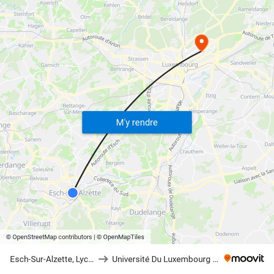 Esch-Sur-Alzette, Lycée Des Garçons to Université Du Luxembourg - Campus Kirchberg map