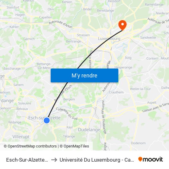 Esch-Sur-Alzette, Neiduerf to Université Du Luxembourg - Campus Kirchberg map
