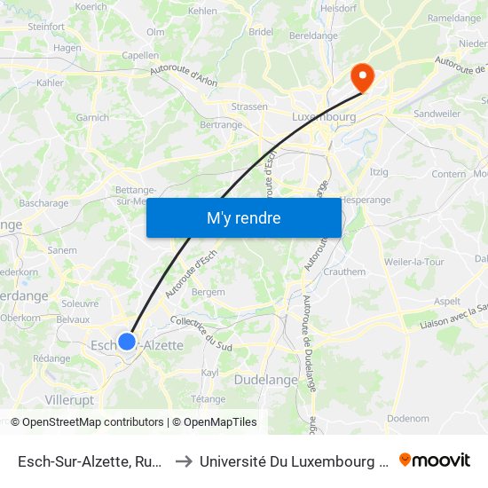 Esch-Sur-Alzette, Rue Général Patton to Université Du Luxembourg - Campus Kirchberg map