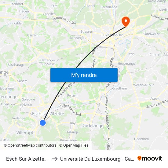 Esch-Sur-Alzette, Barbourg to Université Du Luxembourg - Campus Kirchberg map