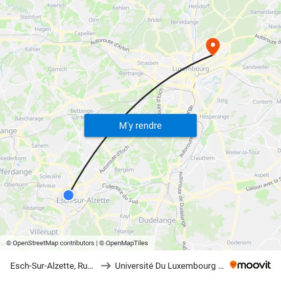 Esch-Sur-Alzette, Rue Des Tramways to Université Du Luxembourg - Campus Kirchberg map