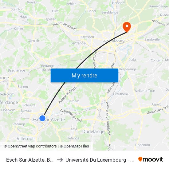 Esch-Sur-Alzette, Bd Pierre Krier to Université Du Luxembourg - Campus Kirchberg map