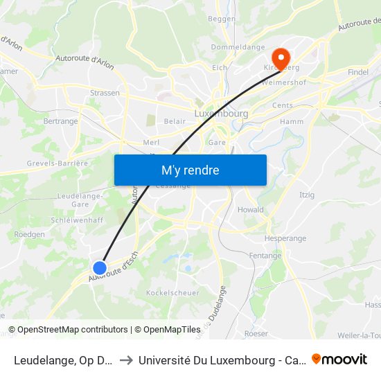 Leudelange, Op Der Strooss to Université Du Luxembourg - Campus Kirchberg map