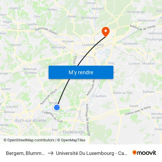 Bergem, Blummestrooss to Université Du Luxembourg - Campus Kirchberg map