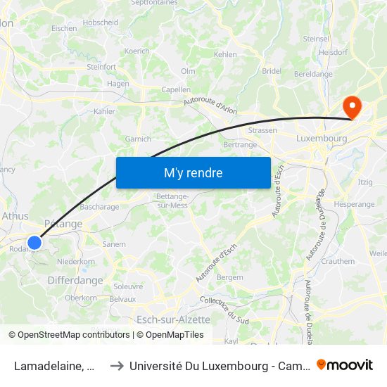 Lamadelaine, Maragole to Université Du Luxembourg - Campus Kirchberg map