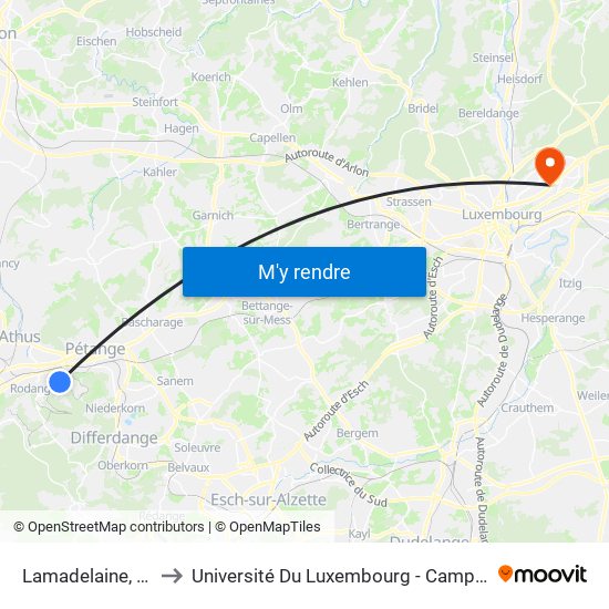 Lamadelaine, Schoul to Université Du Luxembourg - Campus Kirchberg map