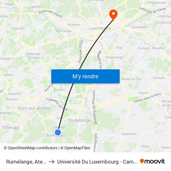 Rumelange, Atelier Kihn to Université Du Luxembourg - Campus Kirchberg map