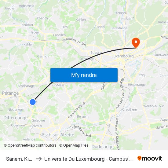 Sanem, Kierch to Université Du Luxembourg - Campus Kirchberg map