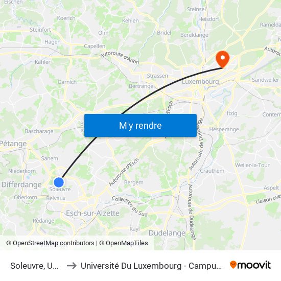 Soleuvre, Um Bur to Université Du Luxembourg - Campus Kirchberg map