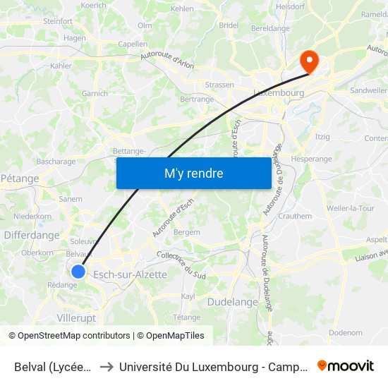 Belval (Lycée), Gare to Université Du Luxembourg - Campus Kirchberg map