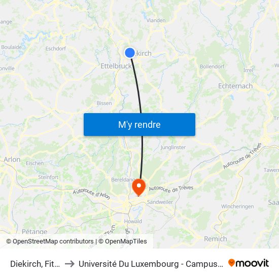 Diekirch, Fitness to Université Du Luxembourg - Campus Kirchberg map