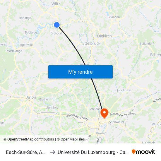 Esch-Sur-Sûre, An De Gäert to Université Du Luxembourg - Campus Kirchberg map