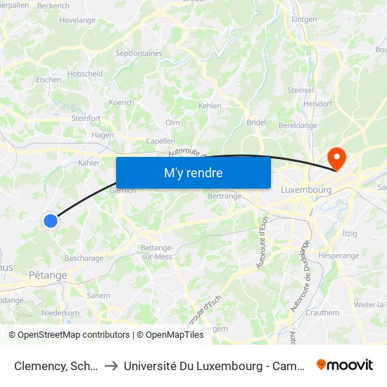 Clemency, Schwemm to Université Du Luxembourg - Campus Kirchberg map