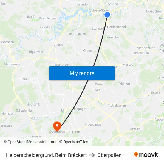 Heiderscheidergrund, Beim Bréckert to Oberpallen map