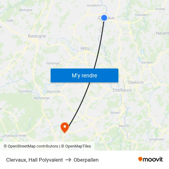 Clervaux, Hall Polyvalent to Oberpallen map