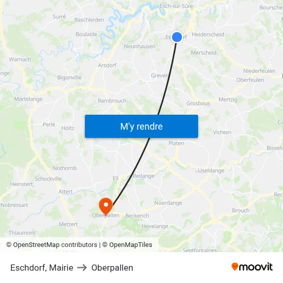 Eschdorf, Mairie to Oberpallen map