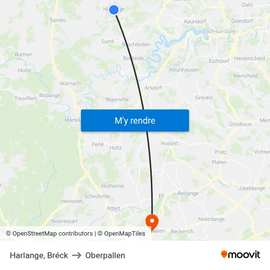 Harlange, Bréck to Oberpallen map