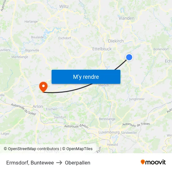 Ermsdorf, Buntewee to Oberpallen map