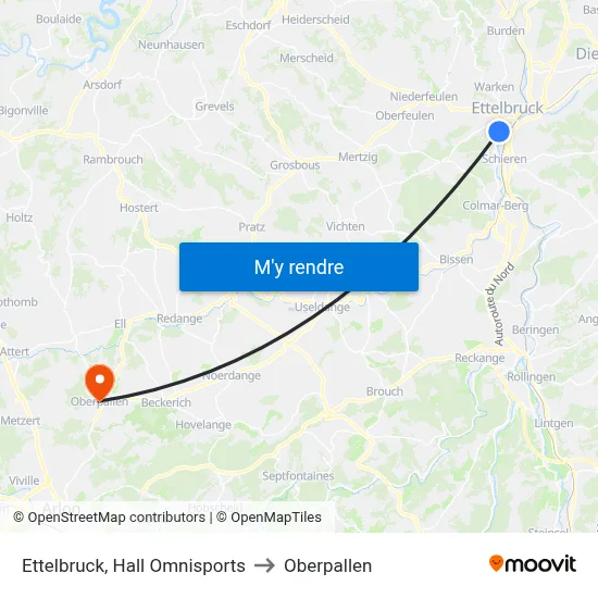 Ettelbruck, Hall Omnisports to Oberpallen map