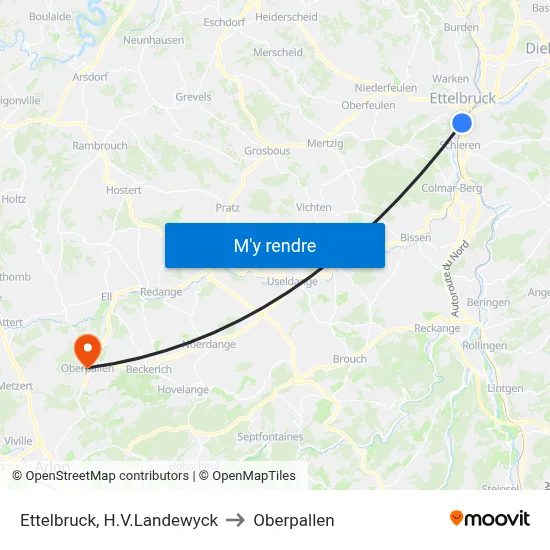 Ettelbruck, H.V.Landewyck to Oberpallen map
