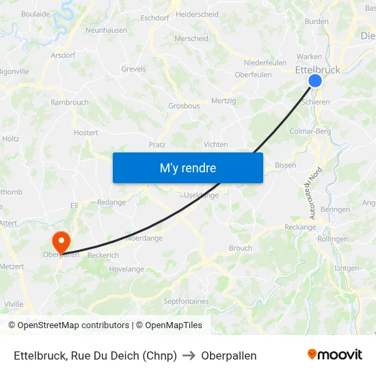 Ettelbruck, Rue Du Deich (Chnp) to Oberpallen map