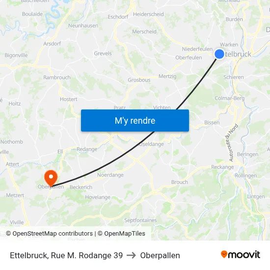 Ettelbruck, Rue M. Rodange 39 to Oberpallen map
