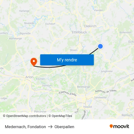 Medernach, Fondation to Oberpallen map