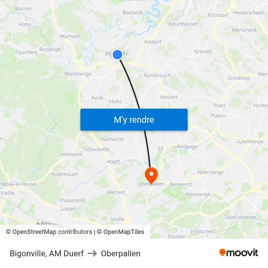 Bigonville, AM Duerf to Oberpallen map