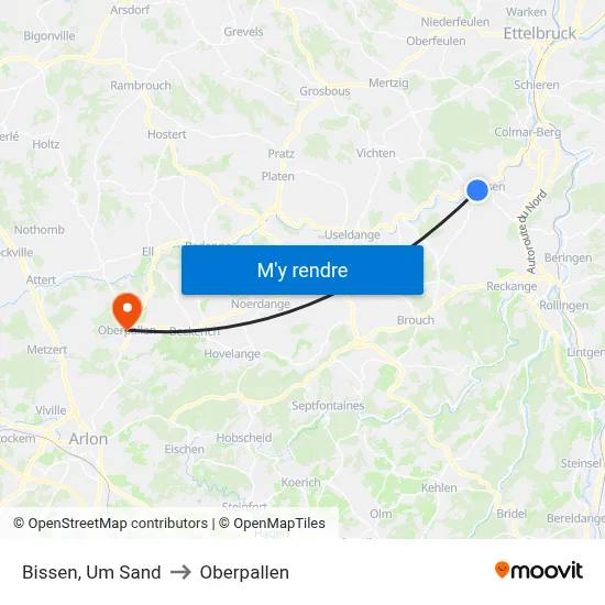 Bissen, Um Sand to Oberpallen map