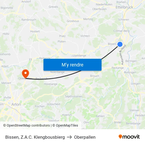 Bissen, Z.A.C. Klengbousbierg to Oberpallen map