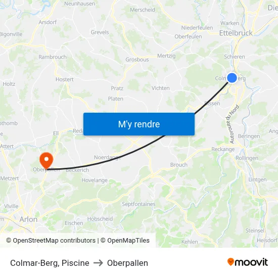 Colmar-Berg, Piscine to Oberpallen map