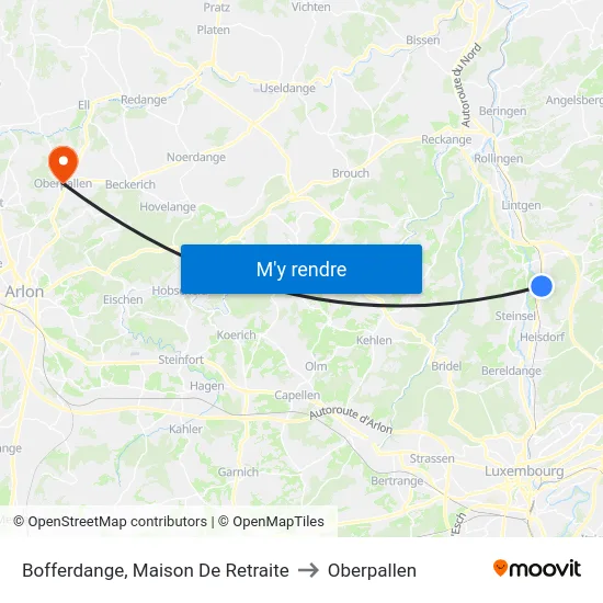 Bofferdange, Maison De Retraite to Oberpallen map