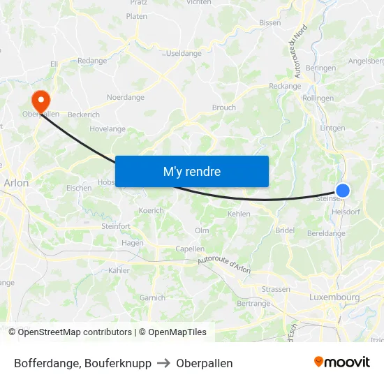 Bofferdange, Bouferknupp to Oberpallen map