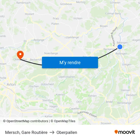 Mersch, Gare Routière to Oberpallen map