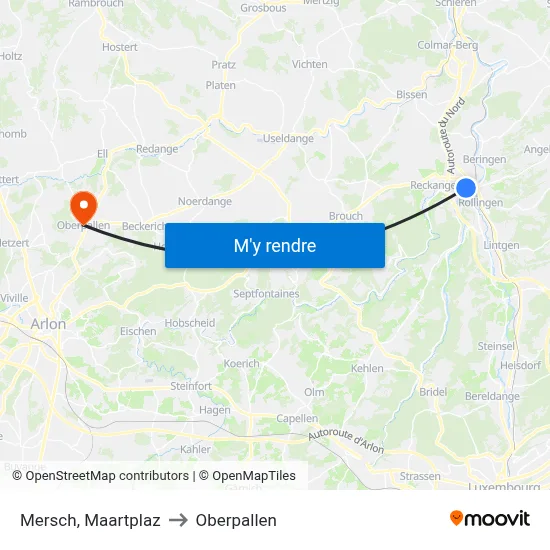 Mersch, Maartplaz to Oberpallen map