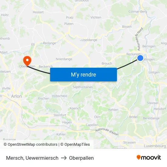 Mersch, Uewermiersch to Oberpallen map