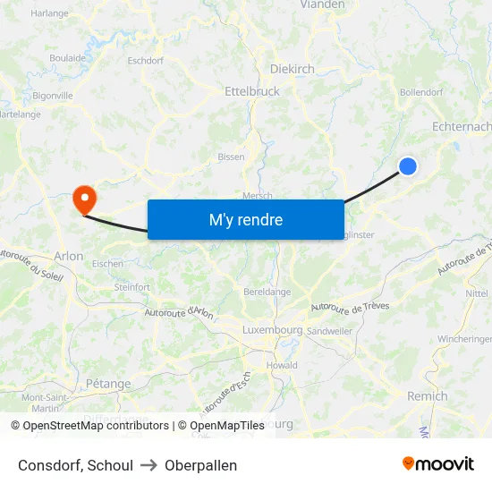 Consdorf, Schoul to Oberpallen map