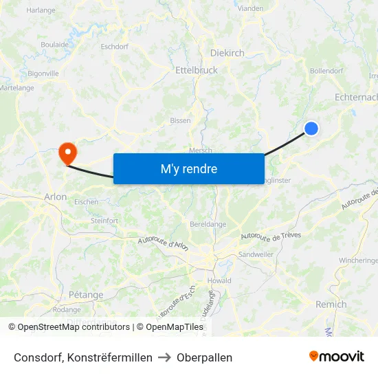 Consdorf, Konstrëfermillen to Oberpallen map