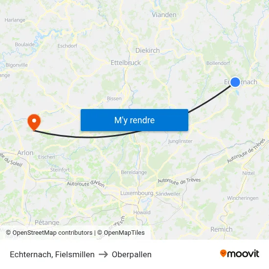 Echternach, Fielsmillen to Oberpallen map