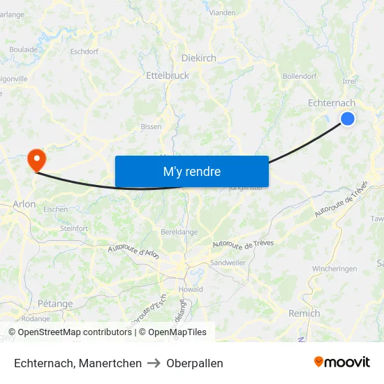 Echternach, Manertchen to Oberpallen map