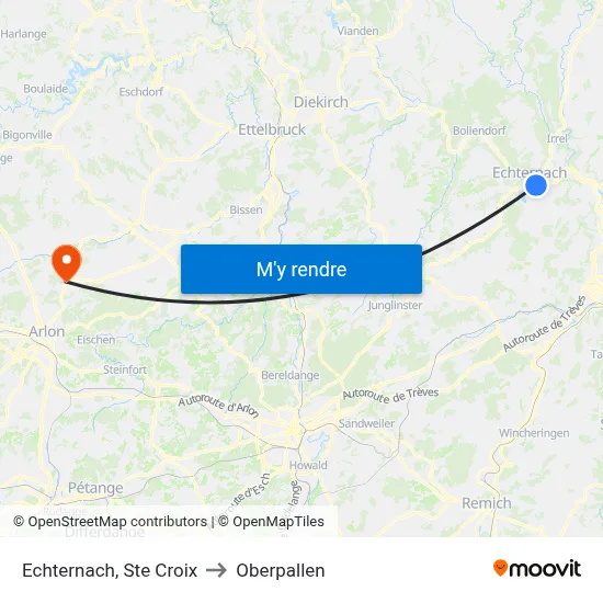 Echternach, Ste Croix to Oberpallen map
