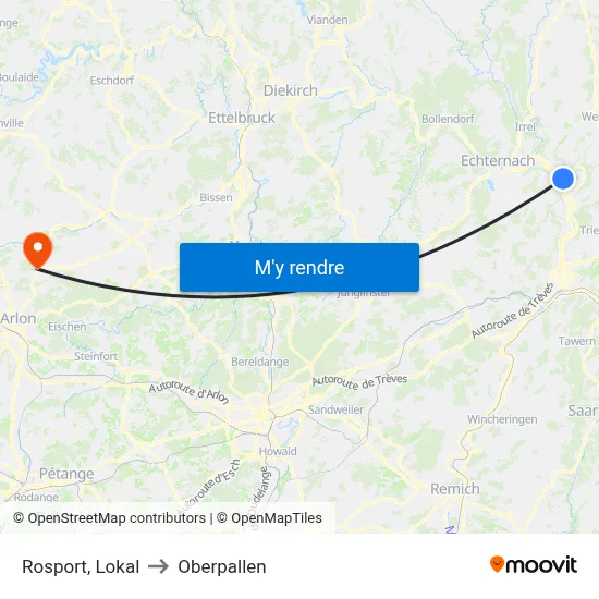 Rosport, Lokal to Oberpallen map